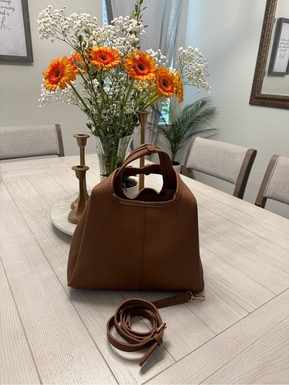 Brown Leather Top-Handle Shoulder Bag - Elegant Everyday Tote